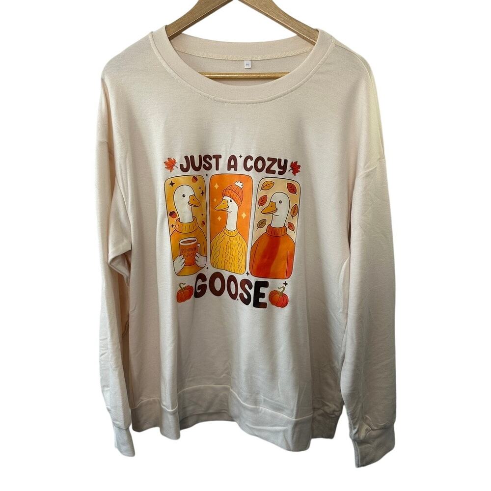 Cozy Goose Graphic Cute Goose & "Just a Cozy Goose"  Boxy Sweatshirt Size XL 1X